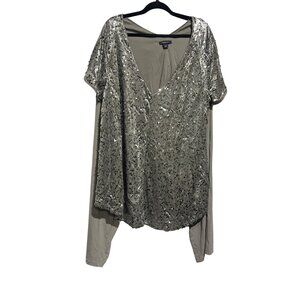 Sequin Silver V-Neck Pant Set Womens Size 26W By Roamans
